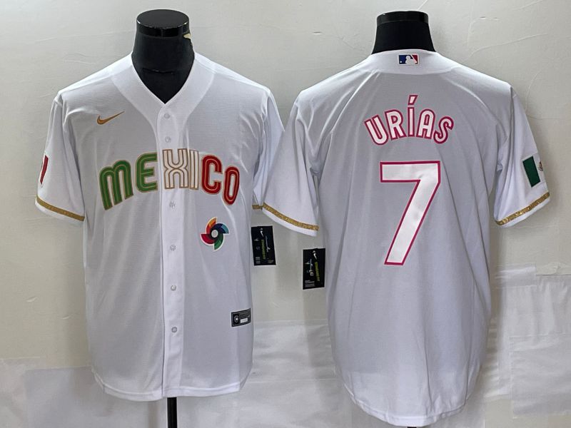Men 2023 World Cub Mexico 7 Urias White Nike MLB Jersey style 14